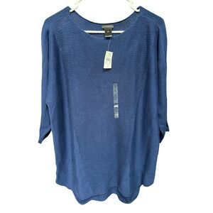 Ann Taylor Womens Blue Knit 3/4 Sleeve Boat Neck Sweater Top-BNWT
